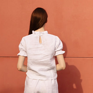 Back view white linen summer top