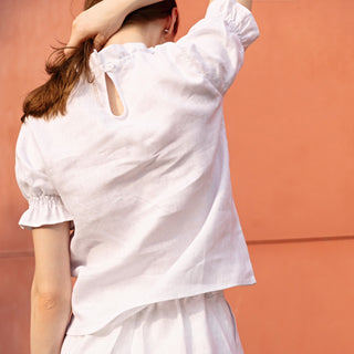 Back view white linen summer top