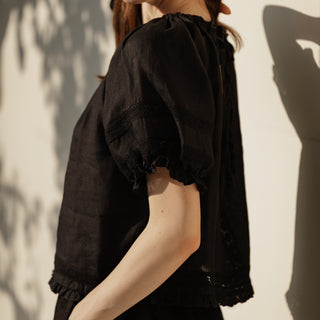 Short puffed sleeves details with lace