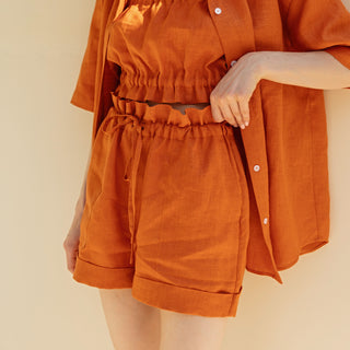 Orange linen shorts with pocket