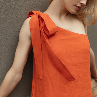 Tie details one shoulder linen maxi dress