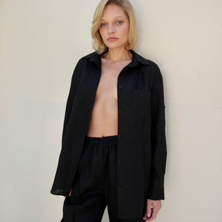 Black linen women blouse