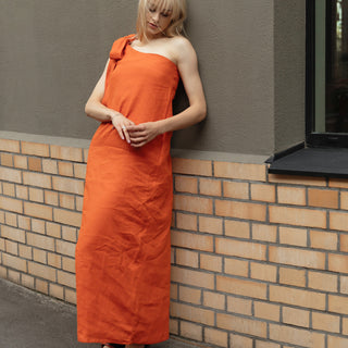 One shoulder linen maxi dress