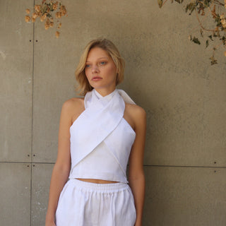White linen summer sleeveless top
