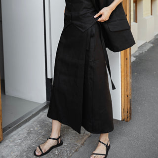 Black linen wrap skirt