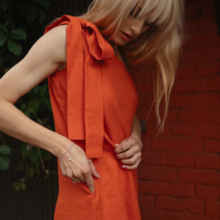 Tie details one shoulder linen dress