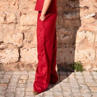 'June' Linen Pants with Pockets in Sangria Red