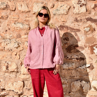 Linen women shirt with long sleeves and buttons