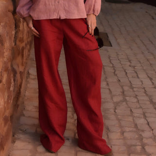 'June' Linen Pants with Pockets in Sangria Red