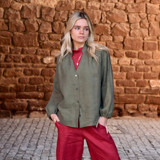 Linen women blouse with long sleeves