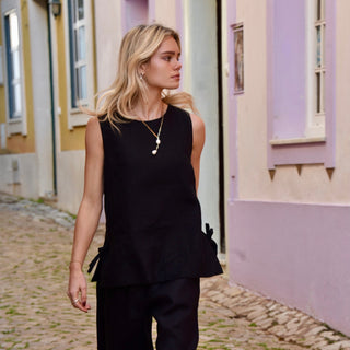 Linen women top in black