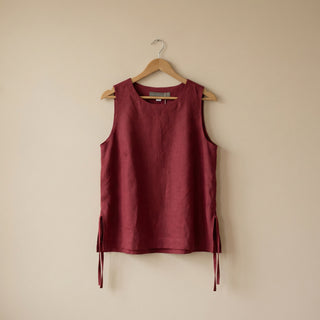 'Isla' Linen Women Top in Sangria Red