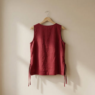 'Isla' Linen Women Top in Sangria Red