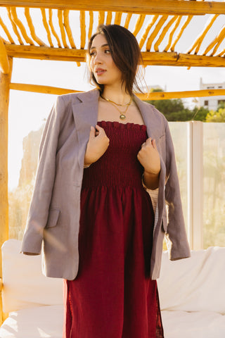 'Marrakech' Long Linen Tube Dress in Burgundy Red