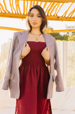 'Marrakech' Long Linen Tube Dress in Burgundy Red