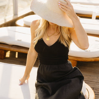 'Milano' Linen Dress With Cotton Knitted Top in Black