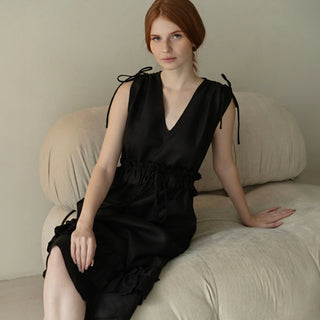 Black summer linen dress 