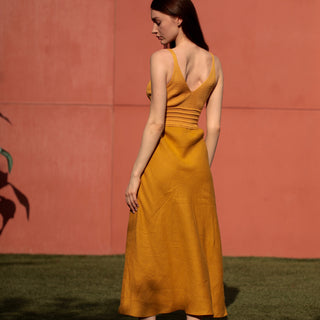 Back view mustard linen sundress