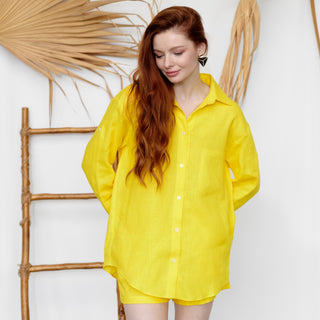 Yellow linen oversized boyfriend shirt