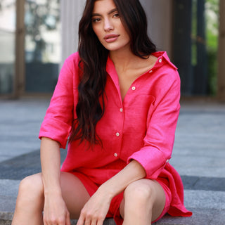 Fuchsia linen oversized boyfriend shirt