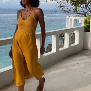 'Milano" Linen Summer Dress With Cotton Knitted Top in Tuscan Sun