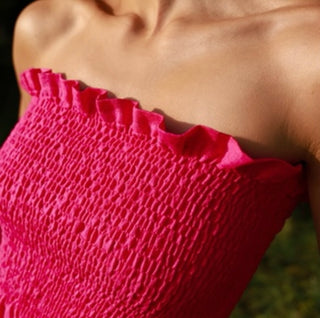 Fuchsia Strapless Linen Midi Dress 'Marrakech'