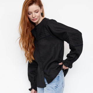 Black linen shirt with lace details