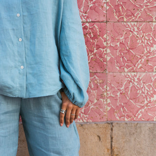 Sleeve details linen blouse for women