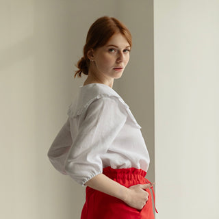 White linen blouse with Peter Pan collar