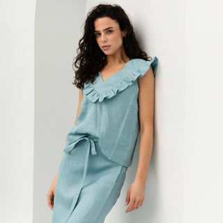 cyan linen summer top for women