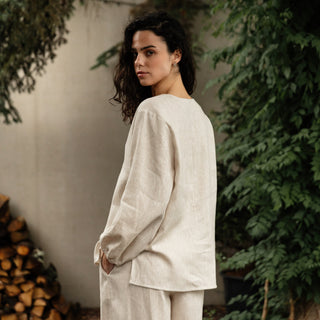 'Tulum' Linen Shirt in Natural Beige