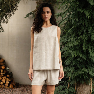 'Isla' Linen Women Top in Natural Beige