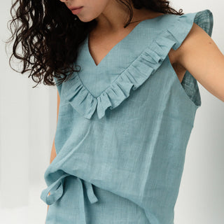 'Osaka' Linen Summer Top in Cyan
