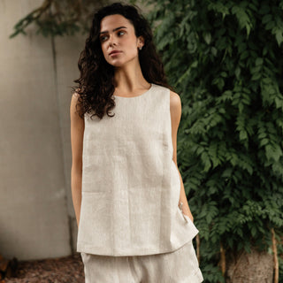 'Isla' Linen Women Top in Natural Beige