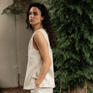 'Isla' Linen Women Top in Natural Beige