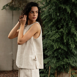 'Isla' Linen Women Top in Natural Beige