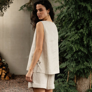'Isla' Linen Women Top in Natural Beige
