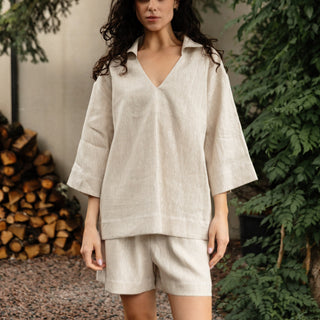'June' Linen Shorts with Pockets in Natural Beige