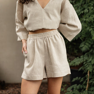 'June' Linen Shorts with Pockets in Natural Beige