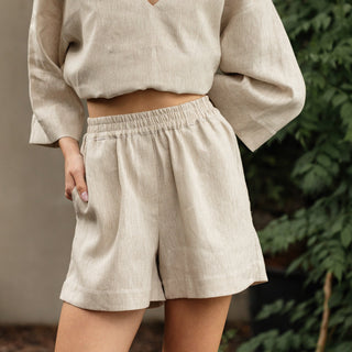 'June' Linen Shorts with Pockets in Natural Beige