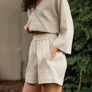 'June' Linen Shorts with Pockets in Natural Beige