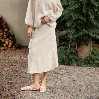 'Tokyo' Classic Linen Wrap Skirt in Natural Beige