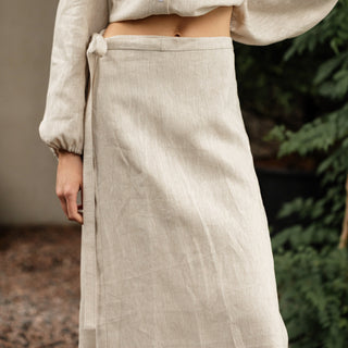 'Tokyo' Classic Linen Wrap Skirt in Natural Beige