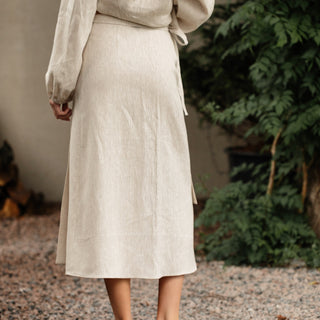 'Tokyo' Classic Linen Wrap Skirt in Natural Beige