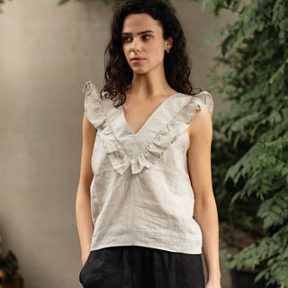 'Osaka' Linen Summer Top in Natural Beige