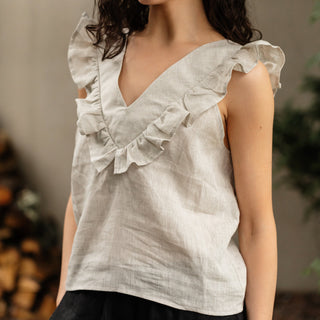'Osaka' Linen Summer Top in Natural Beige