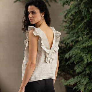 'Osaka' Linen Summer Top in Natural Beige