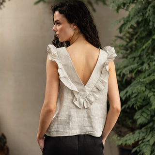 'Osaka' Linen Summer Top in Natural Beige
