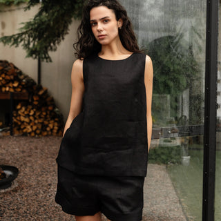 'Isla' Linen Women Top in Black