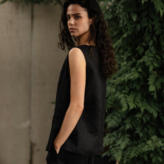 'Isla' Linen Women Top in Black
